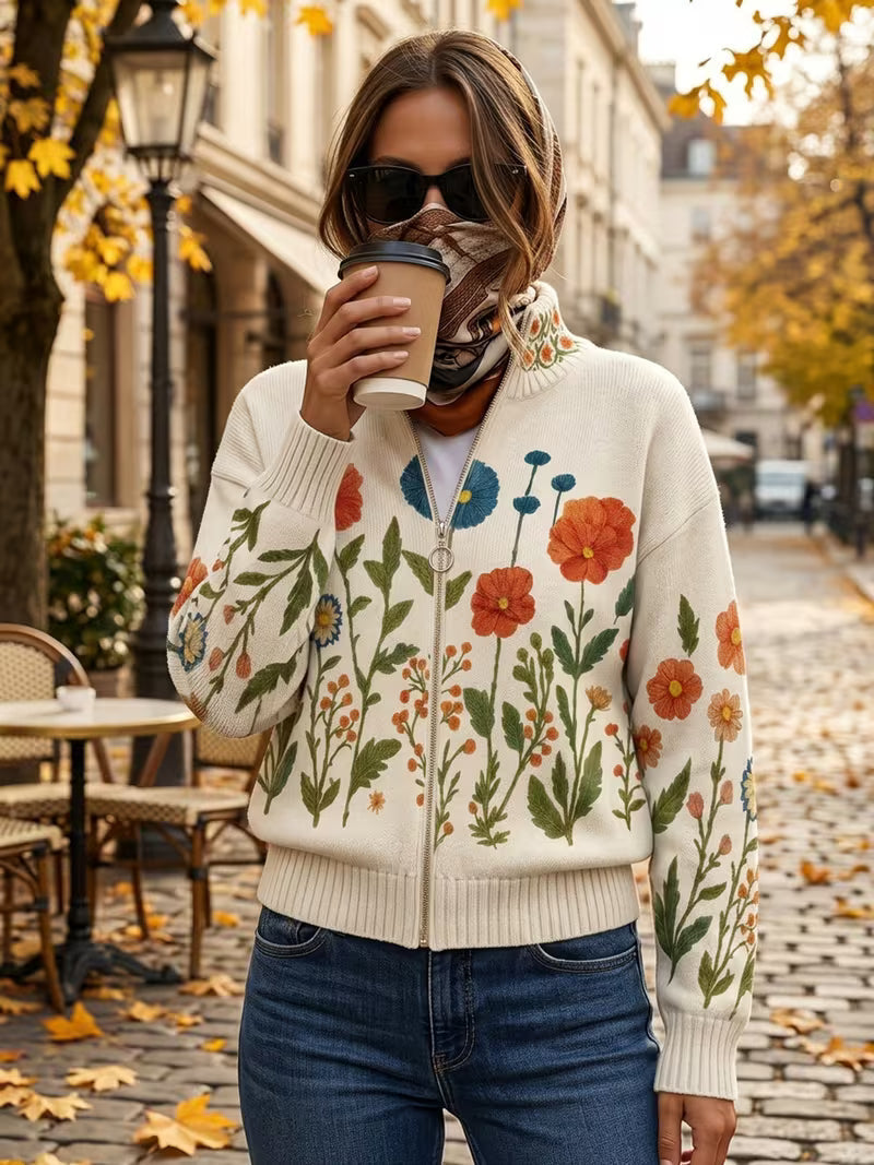 Gabriele | Zip-Strickjacke mit Wildblumen