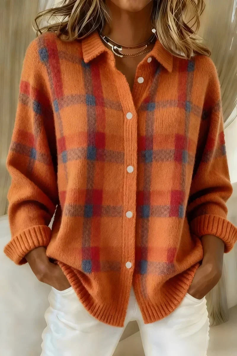 Mathilde | Karierte Strickjacke mit Knöpfen