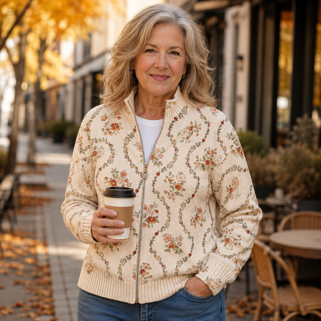 Heike | Zip-Strickjacke mit Blütenranken