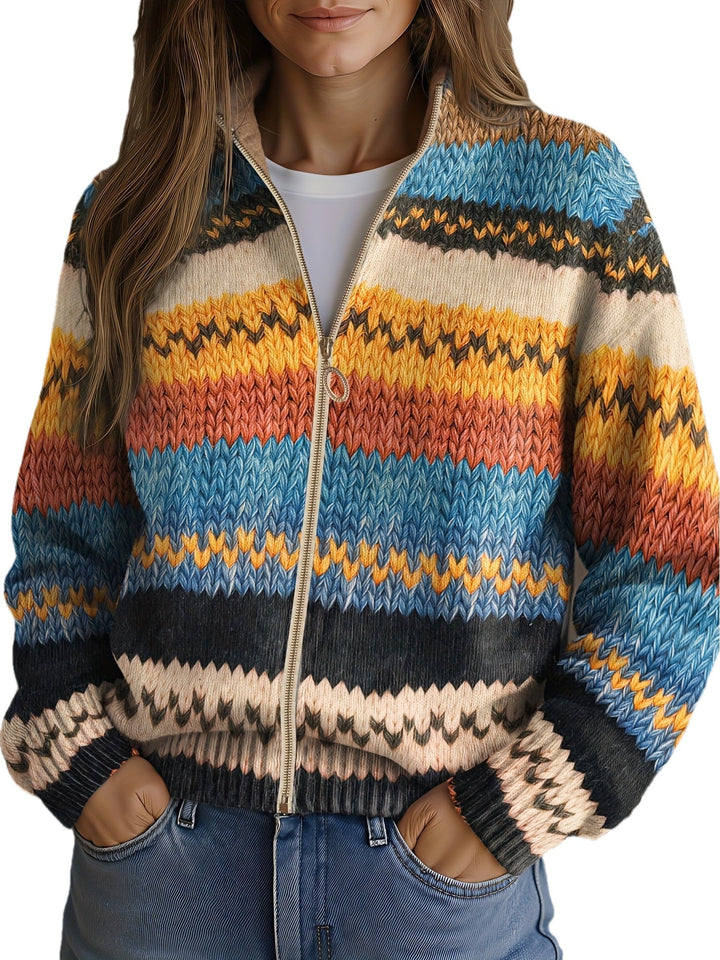 Beate | Zip-Strickjacke im Zickzack-Muster