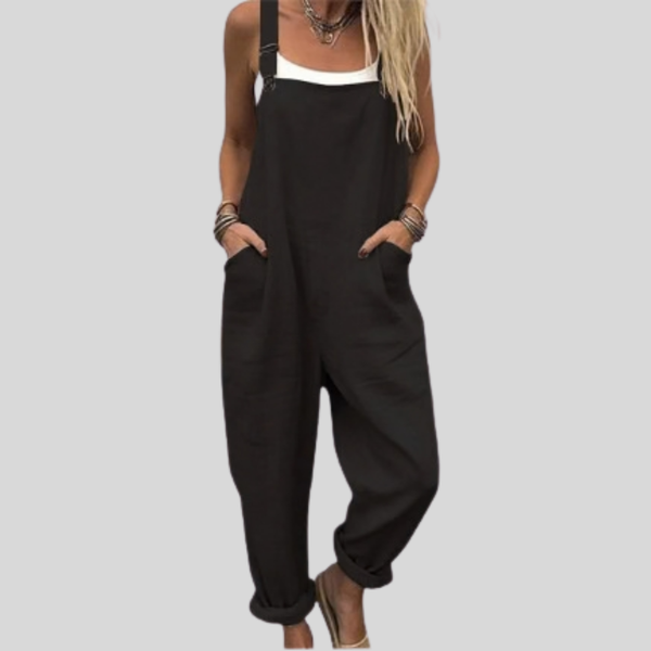 Schlichte schwarze Damen-Latzhose in einfarbiger, klassischer Optik