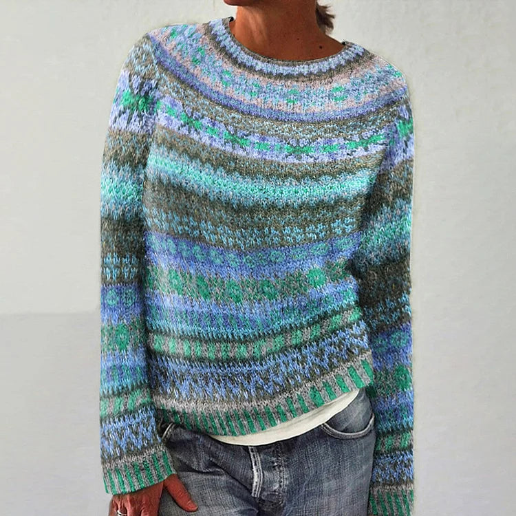 Hedwig Pullover im Streifenmix in Türkis – fein melierte Streifen in Türkis, Blau und Grün, die ineinander übergehen – Stefan Berlin