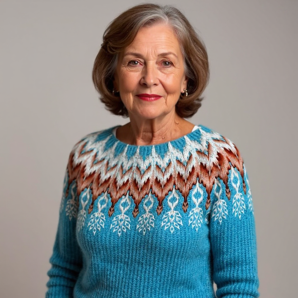 Grit Pullover mit Norwegerpasse in Petrol – leuchtendes Petrol mit einer Passe in Rostrot, Creme und Grau – Stefan Berlin
