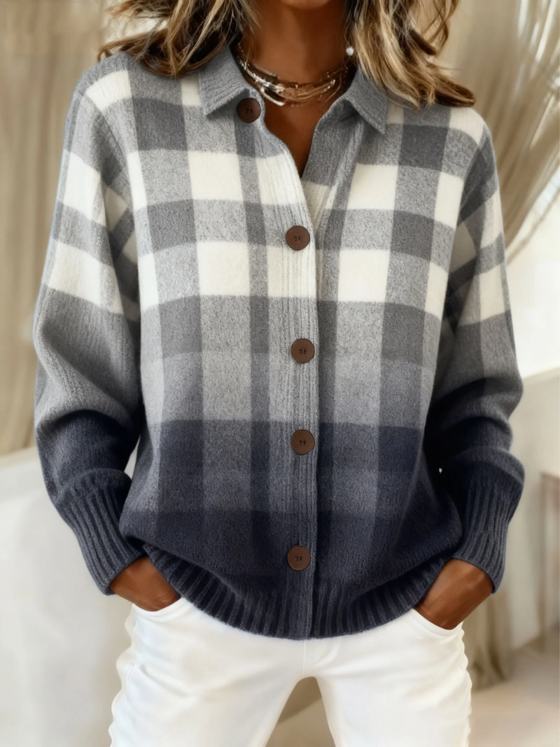 Heidelore | Karierte Strickjacke mit Knöpfen