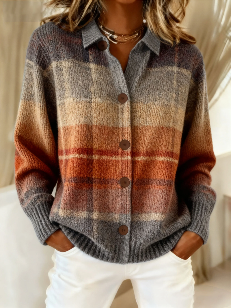 Gerti | Karierte Strickjacke mit Knöpfen