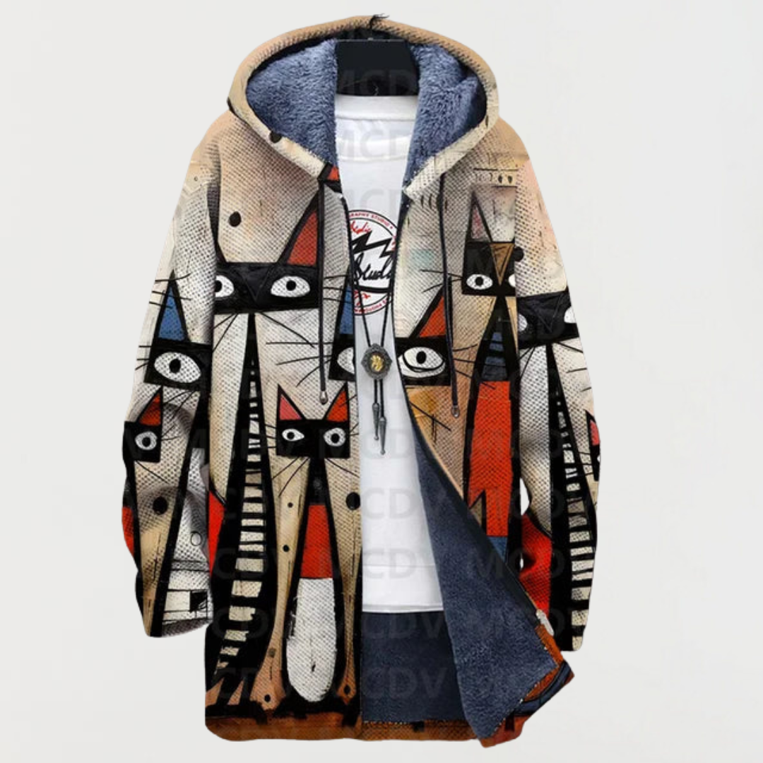 Damen Kapuzenjacke mit schwarz-weißer Katzen-Collage