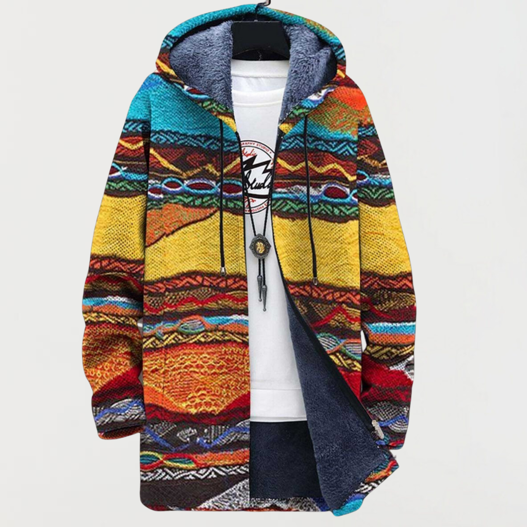 Damen Kapuzenjacke mit warmen Streifen in Gelb und Orange