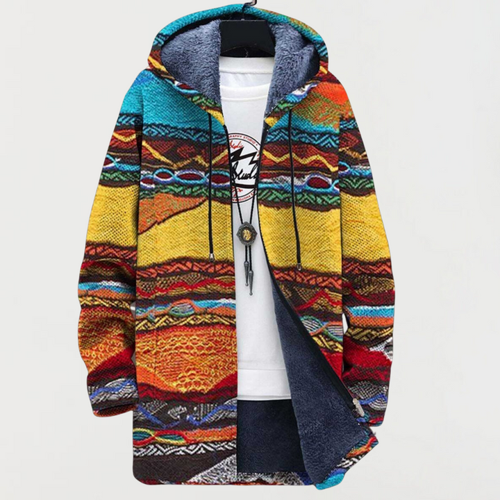 Damen Kapuzenjacke mit warmen Streifen in Gelb und Orange