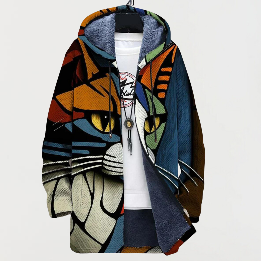 Damen Kapuzenjacke mit grafischem Katzenmotiv