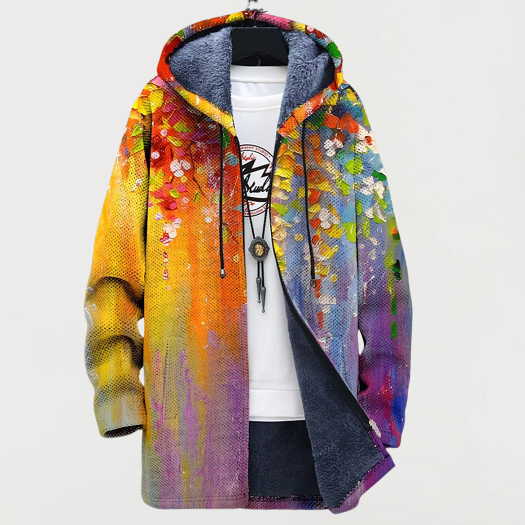 Damen Kapuzenjacke mit Farbspritzern in Gelb und Pink