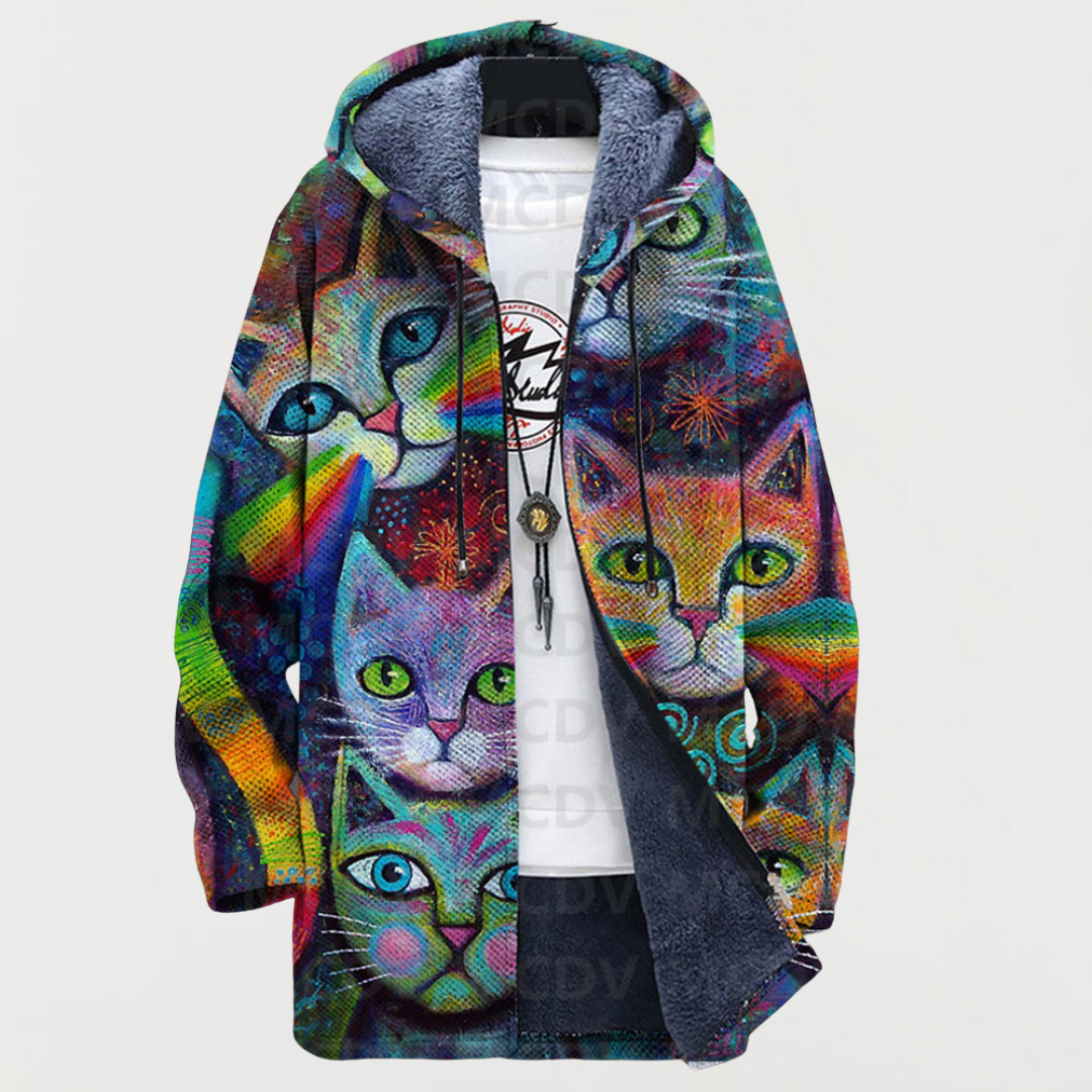 Damen Kapuzenjacke mit bunten Katzengesichtern