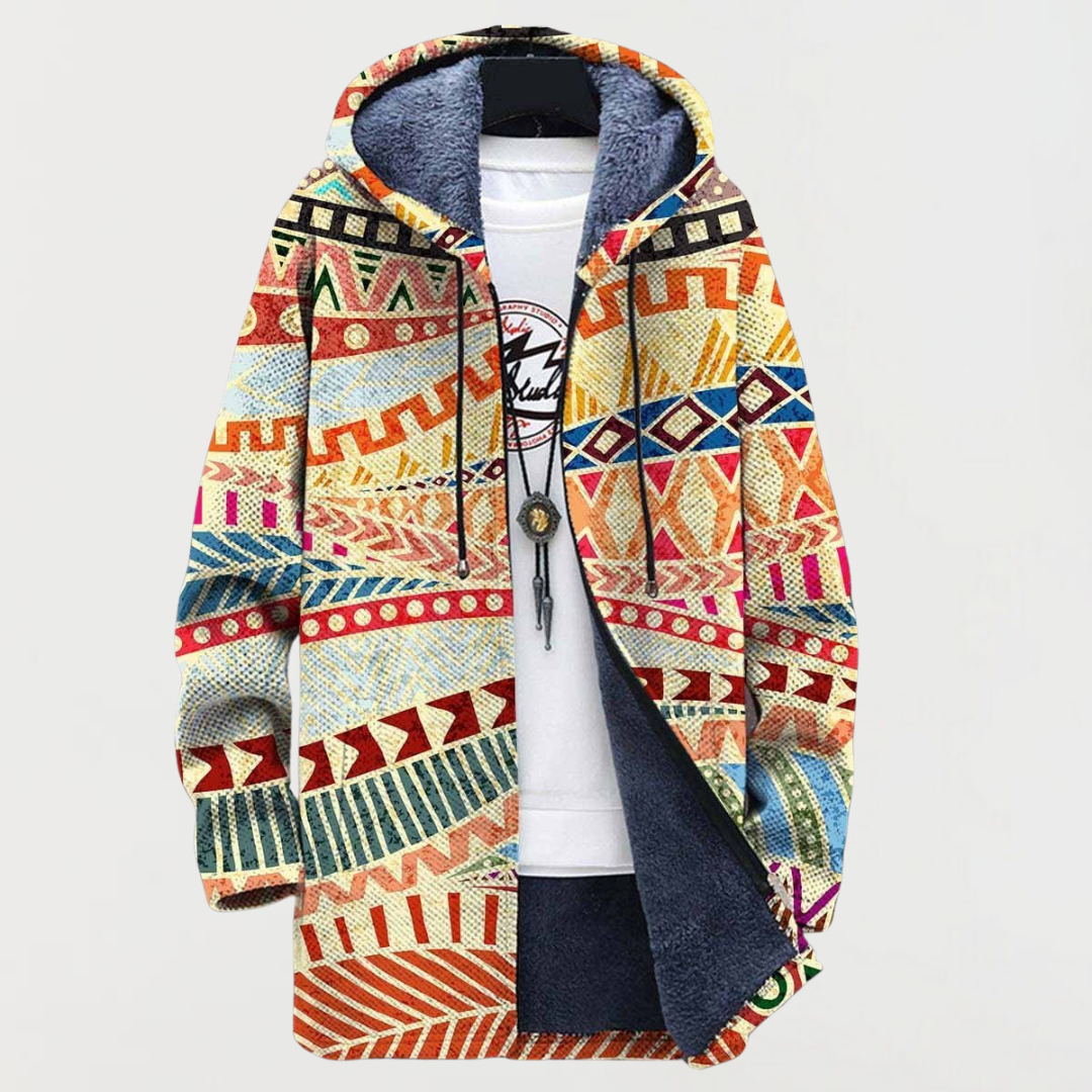 Damen Kapuzenjacke mit Folklore-Muster in Rot und Blau
