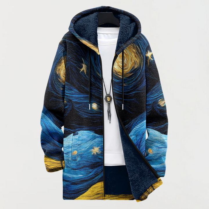 Damen Kapuzenjacke mit Sternenhimmel-Motiv in Blau und Gold