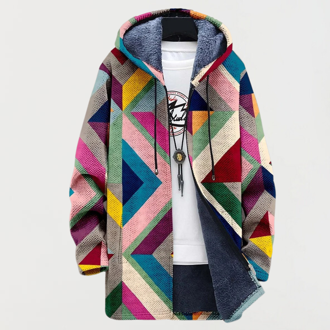 Damen Kapuzenjacke mit buntem Rautenmuster