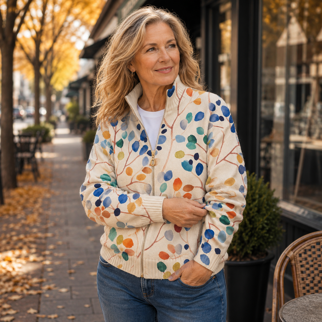 Petra | Zip-Strickjacke mit Blattmuster