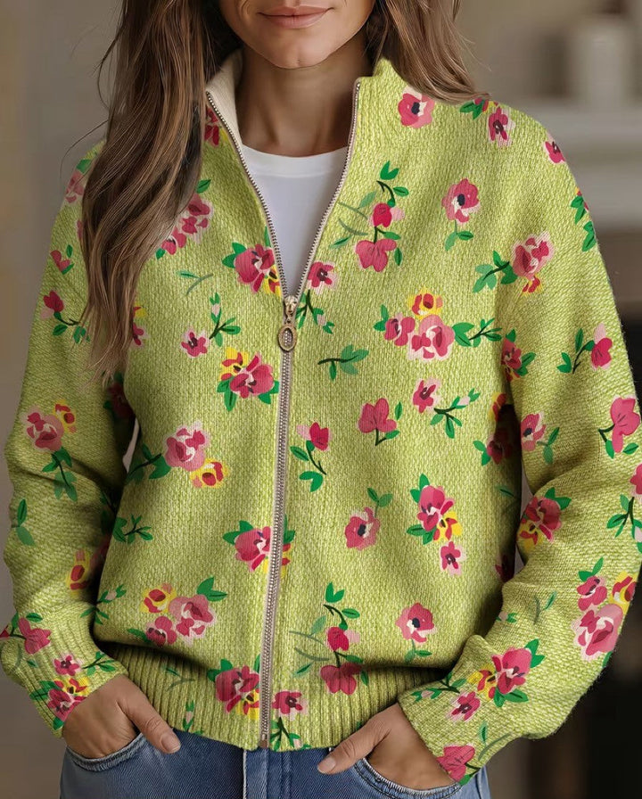 Birgit | Zip-Strickjacke mit Blüten