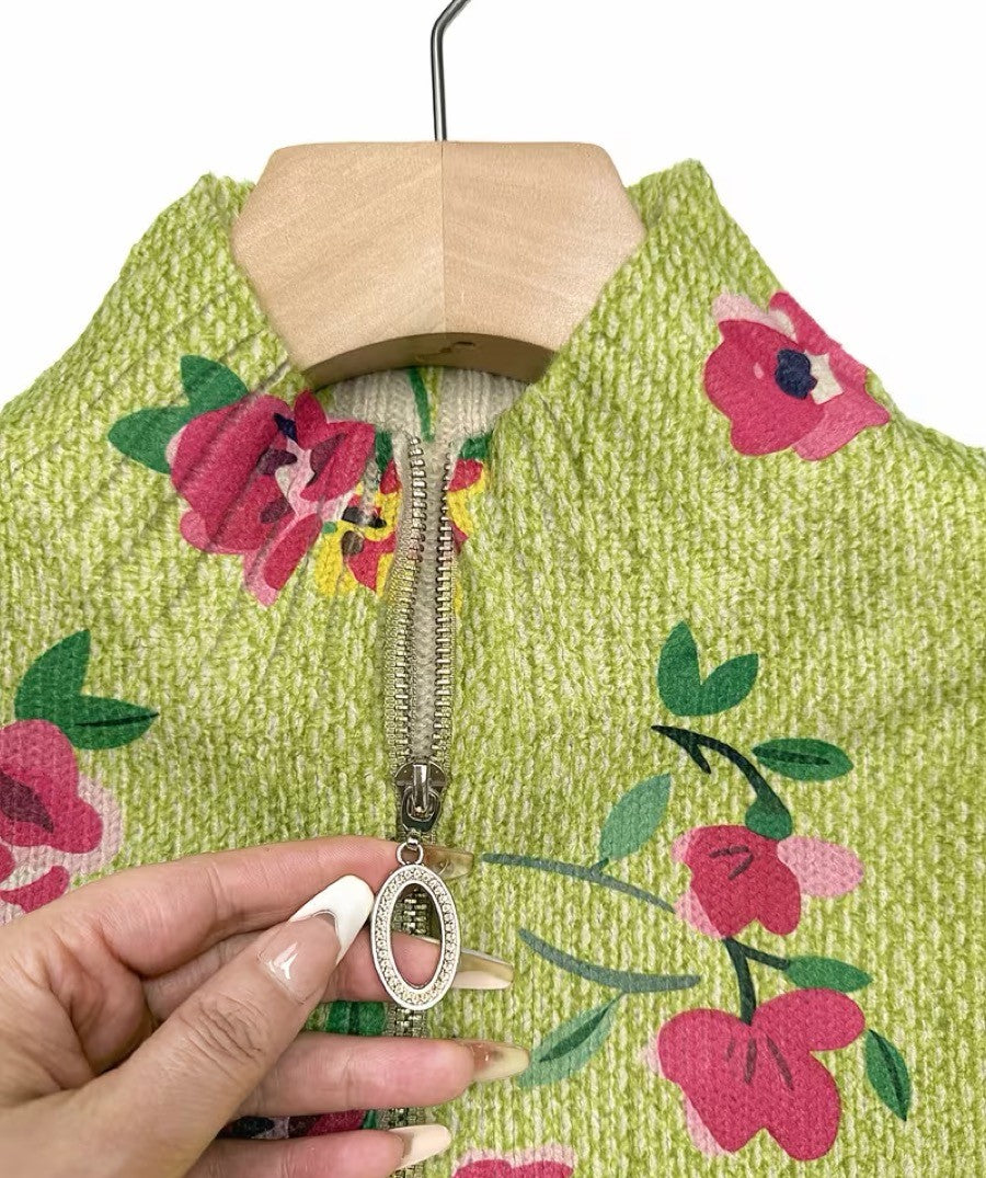 Birgit | Zip-Strickjacke mit Blüten