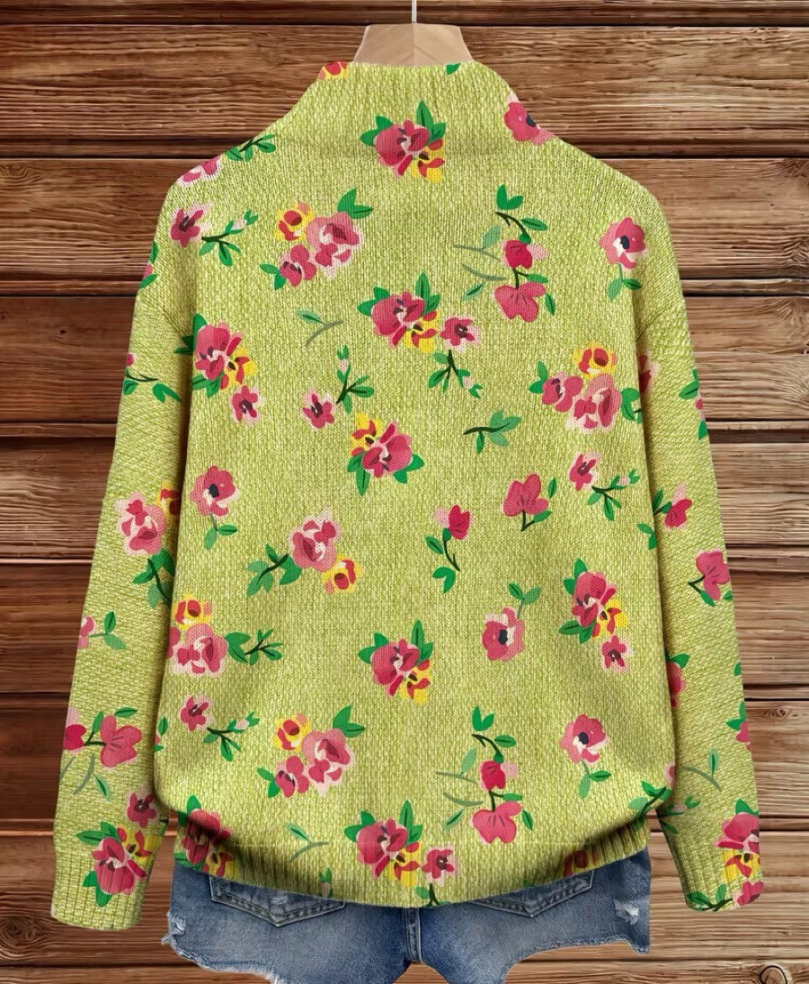 Birgit | Zip-Strickjacke mit Blüten