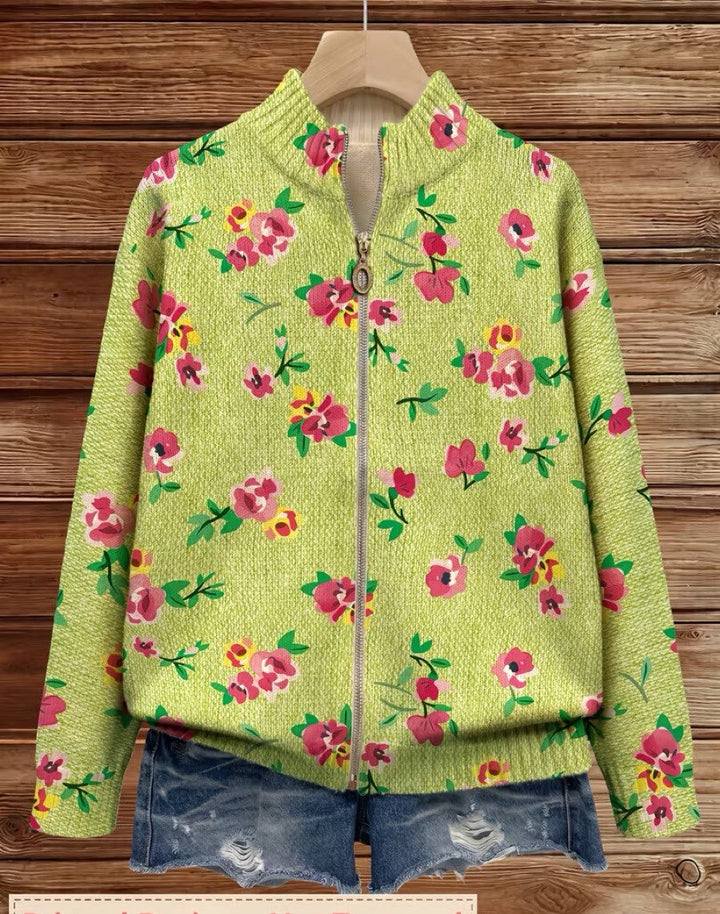 Birgit | Zip-Strickjacke mit Blüten