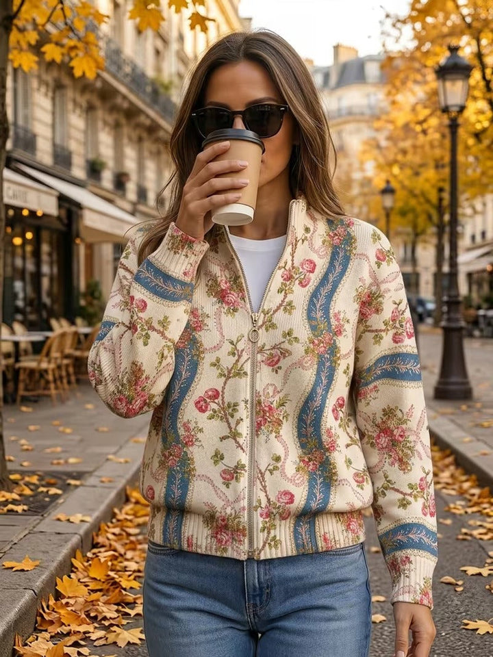 Roswitha | Zip-Strickjacke mit Rosen