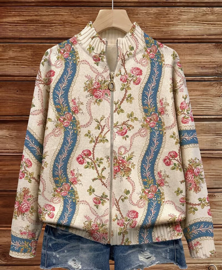 Roswitha | Zip-Strickjacke mit Rosen