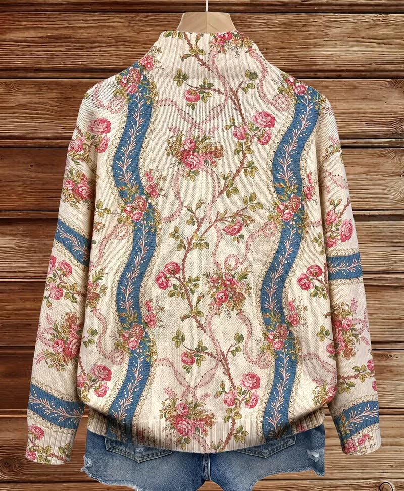 Roswitha | Zip-Strickjacke mit Rosen