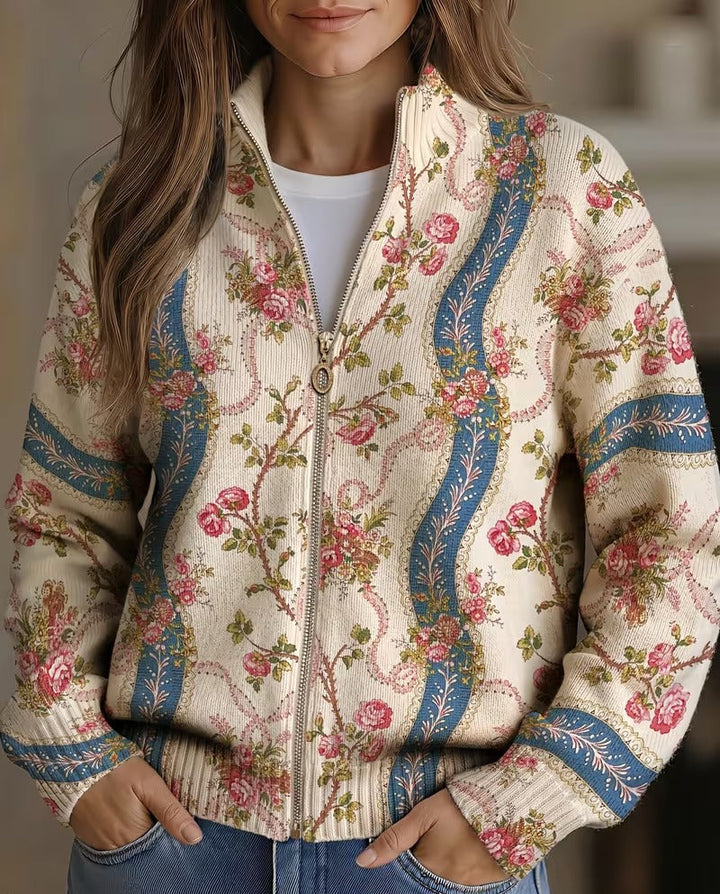 Roswitha | Zip-Strickjacke mit Rosen