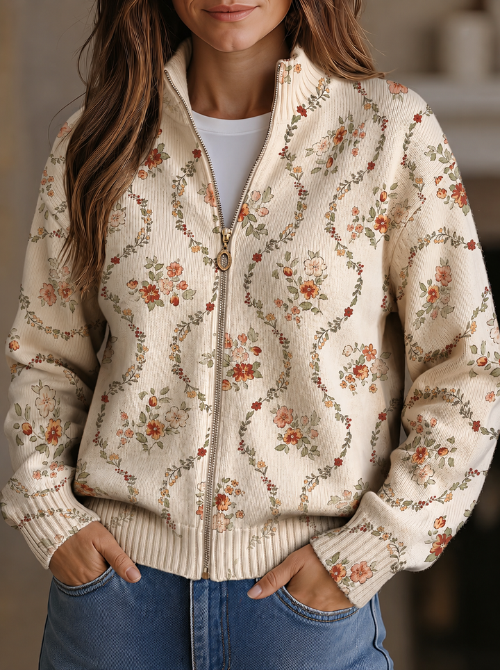 Heike | Zip-Strickjacke mit Blütenranken
