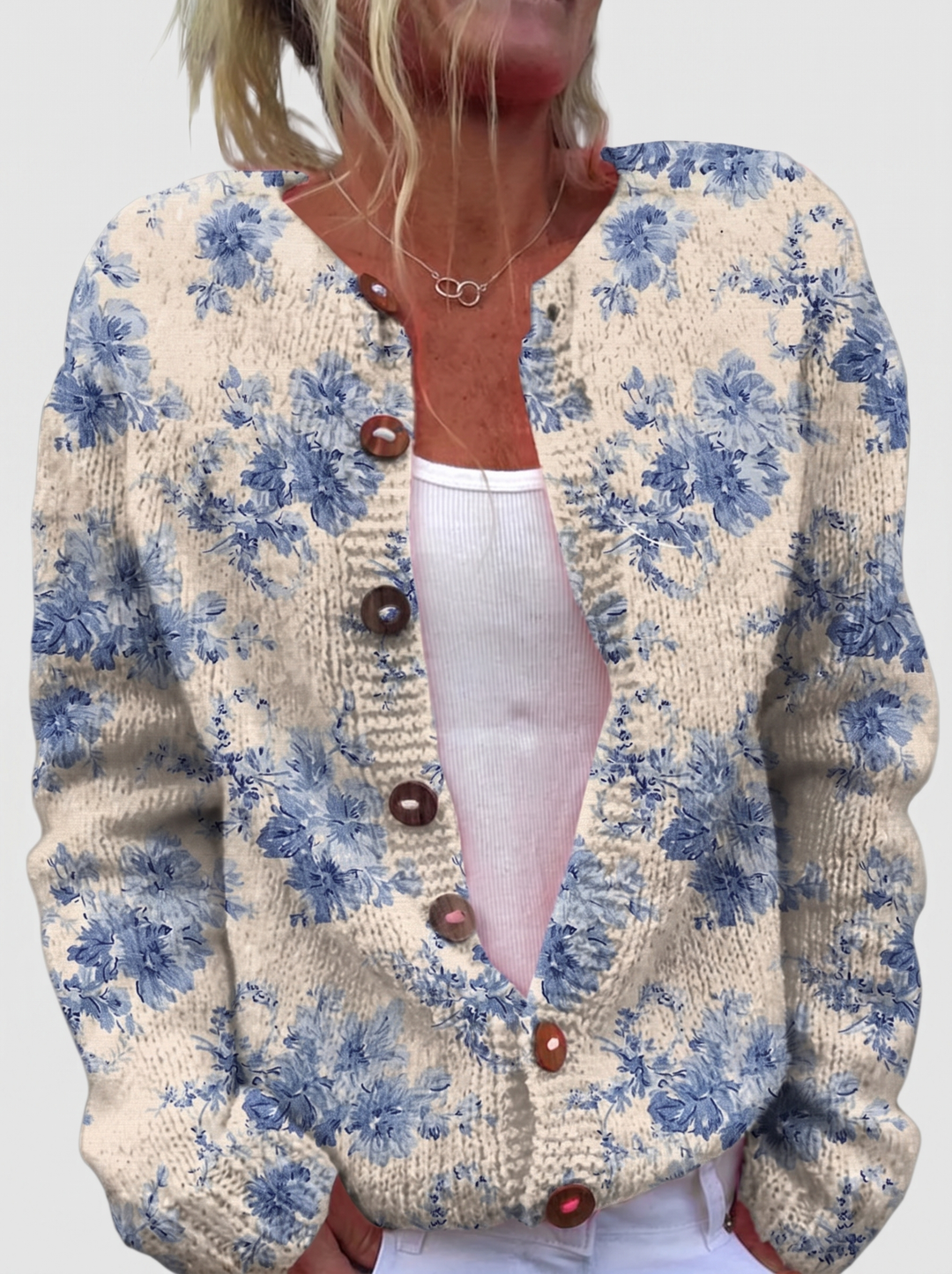 Ingrid™ | Cardigan mit blauen Blüten