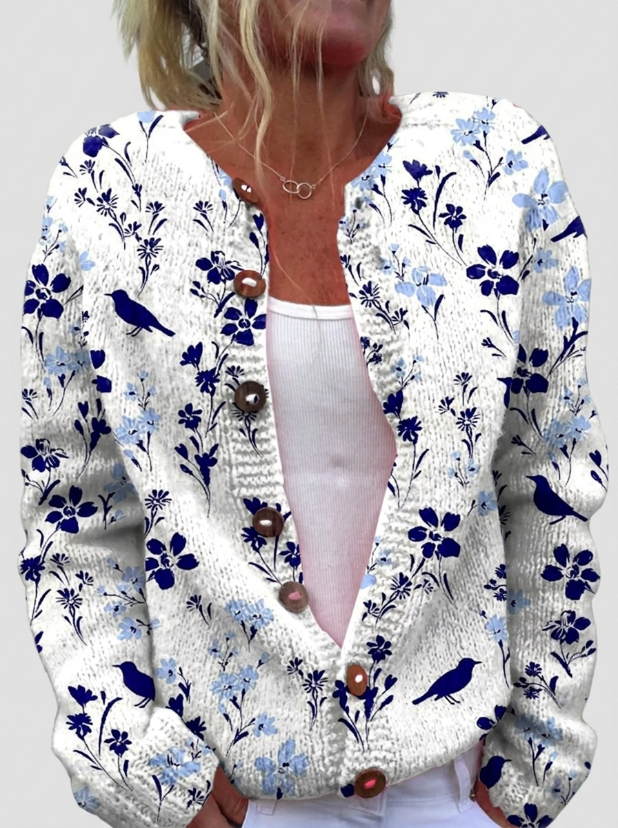 Brigitte™ | Cardigan mit Vögeln & Blüten