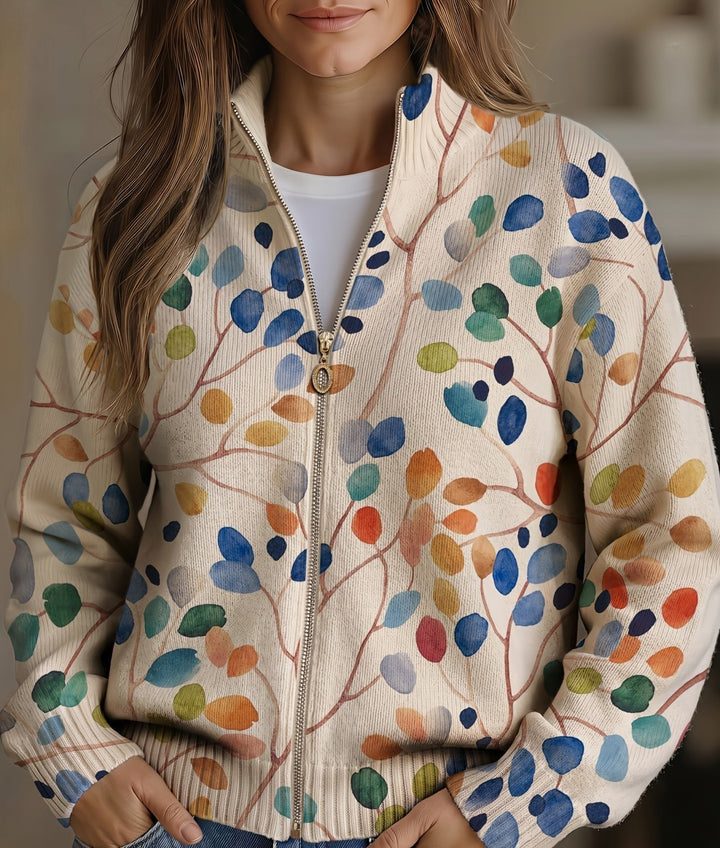 Petra | Zip-Strickjacke mit Blattmuster