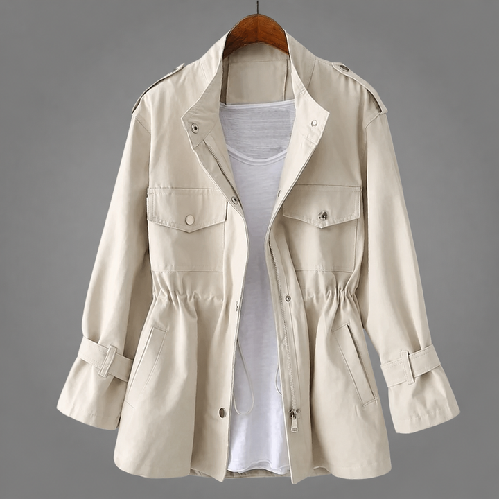 Damenjacke mit Tunnelzug in der Taille in Creme – Stefan Berlin