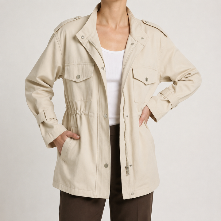 Damenjacke mit Tunnelzug in der Taille in Creme – Stefan Berlin