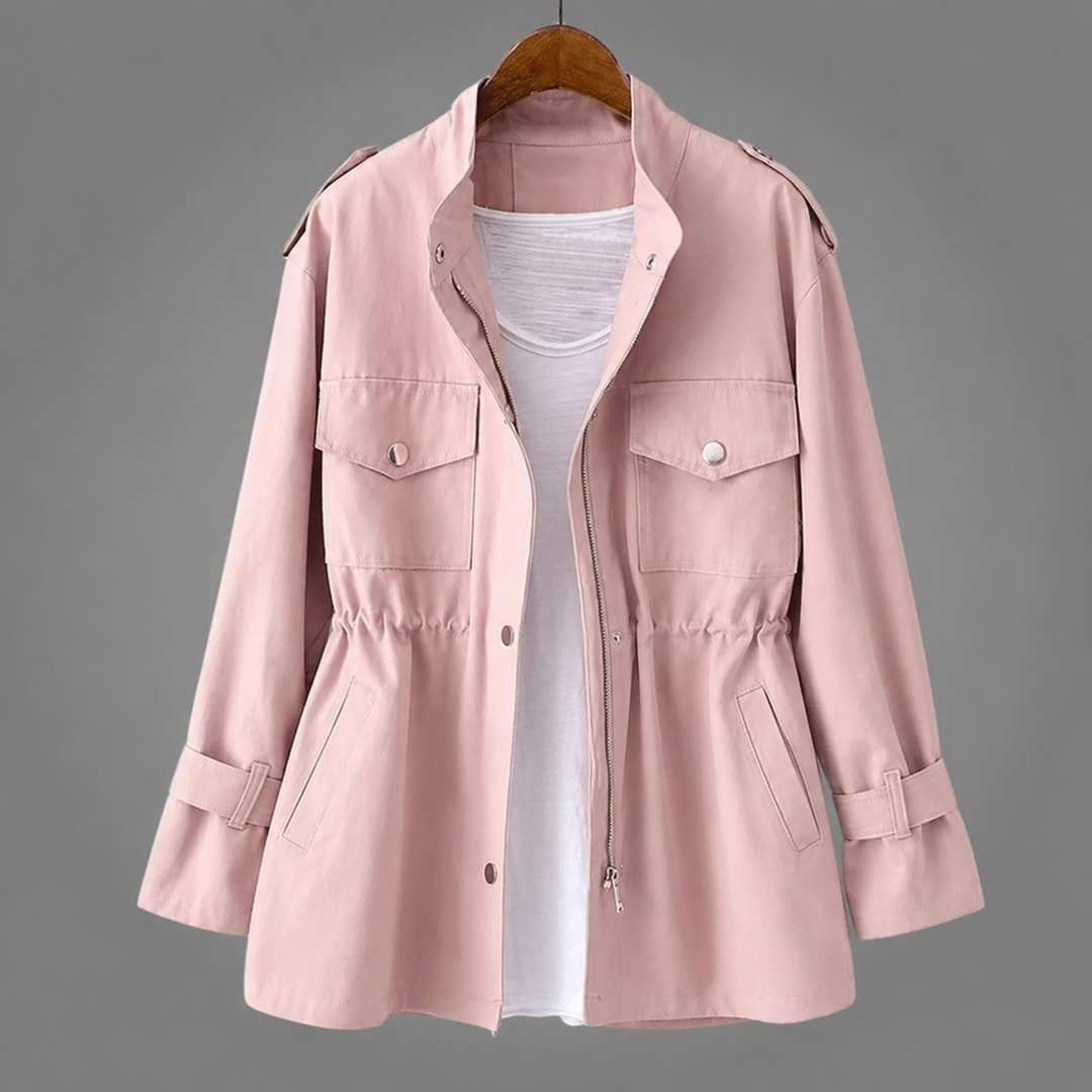 Damenjacke mit Tunnelzug in der Taille in Creme – Stefan Berlin