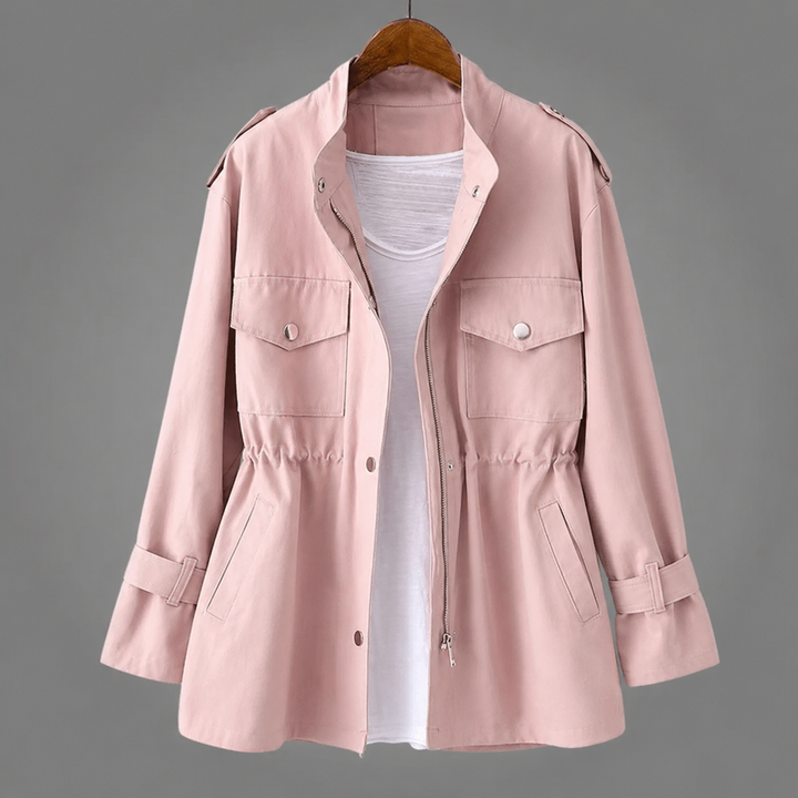 Damenjacke mit Tunnelzug in der Taille in Creme – Stefan Berlin