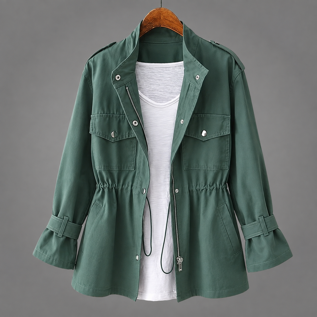 Damenjacke mit Tunnelzug in der Taille in Creme – Stefan Berlin