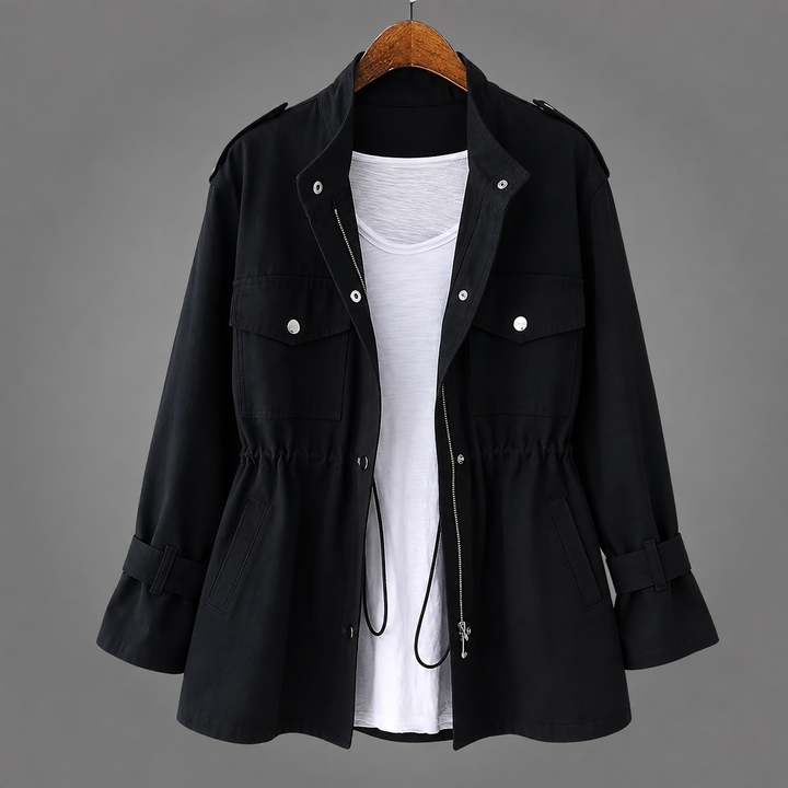 Damenjacke mit Tunnelzug in der Taille in Creme – Stefan Berlin