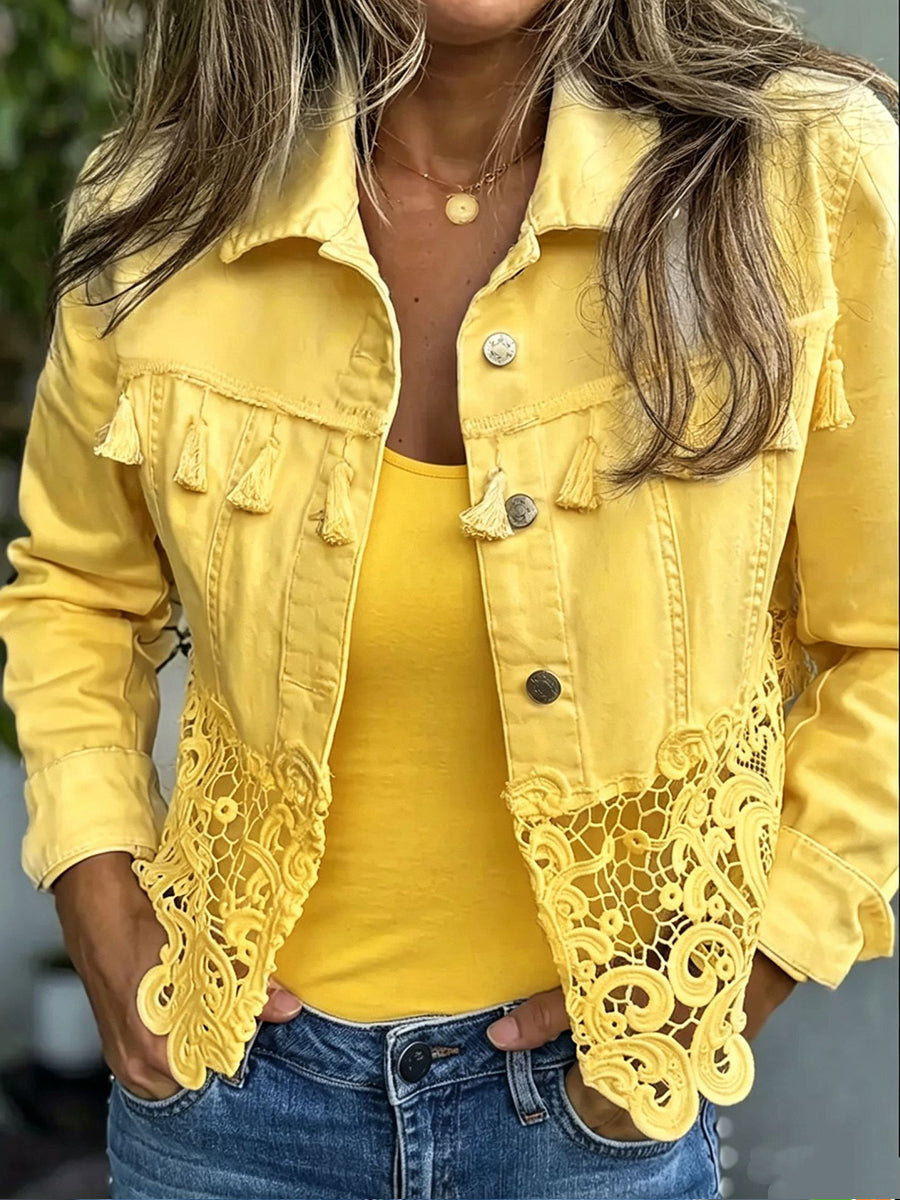 Bettina kurze Jacke mit durchbrochenem Ajour-Saum und Fransendetails in sechs Farben – Stefan Berlin