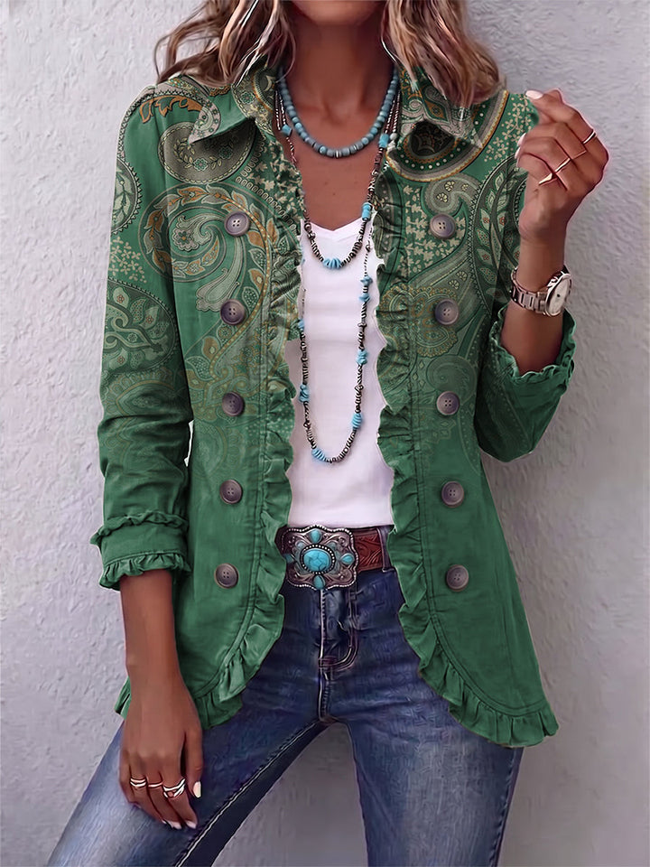 Marion Blazer in Grün mit goldfarbenem Paisley-Muster auf dem Rücken – Stefan Berlin