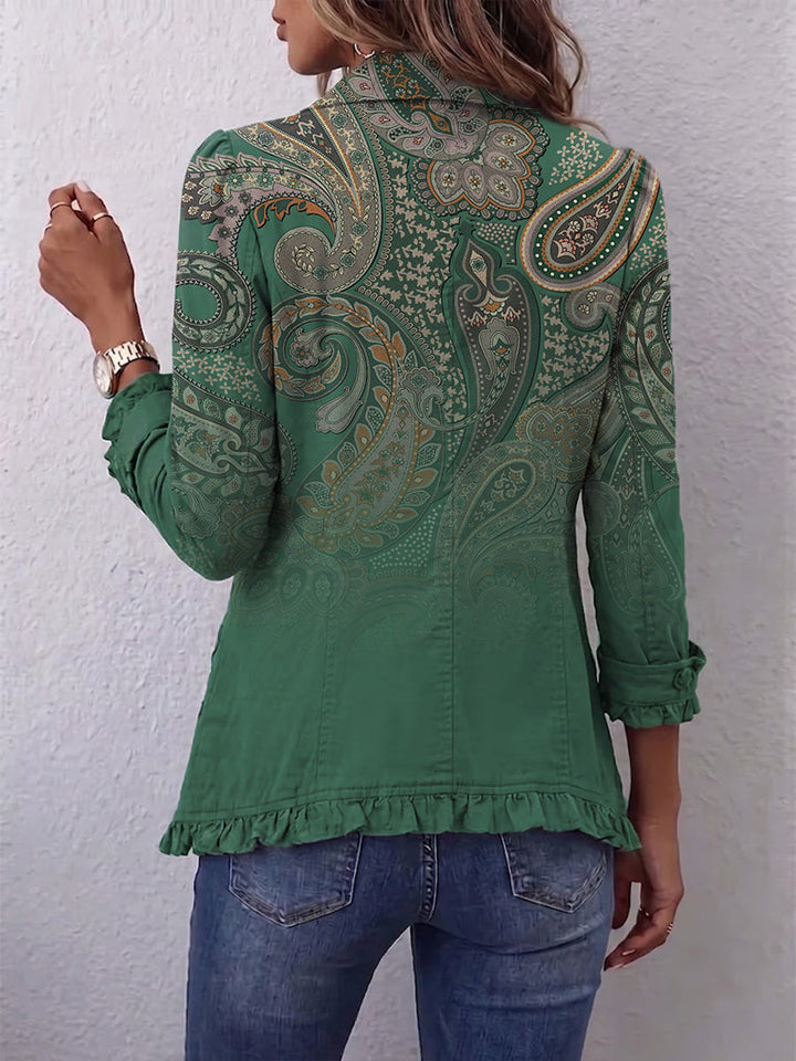Marion Blazer in Grün mit goldfarbenem Paisley-Muster auf dem Rücken – Stefan Berlin