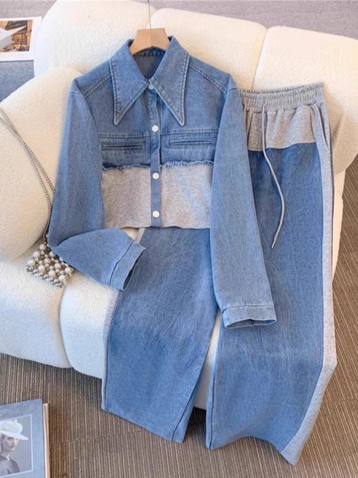 Ulrike Zweiteiler aus kurzer Jacke und weiter Hose im blauen Waschungs-Look – Stefan Berlin