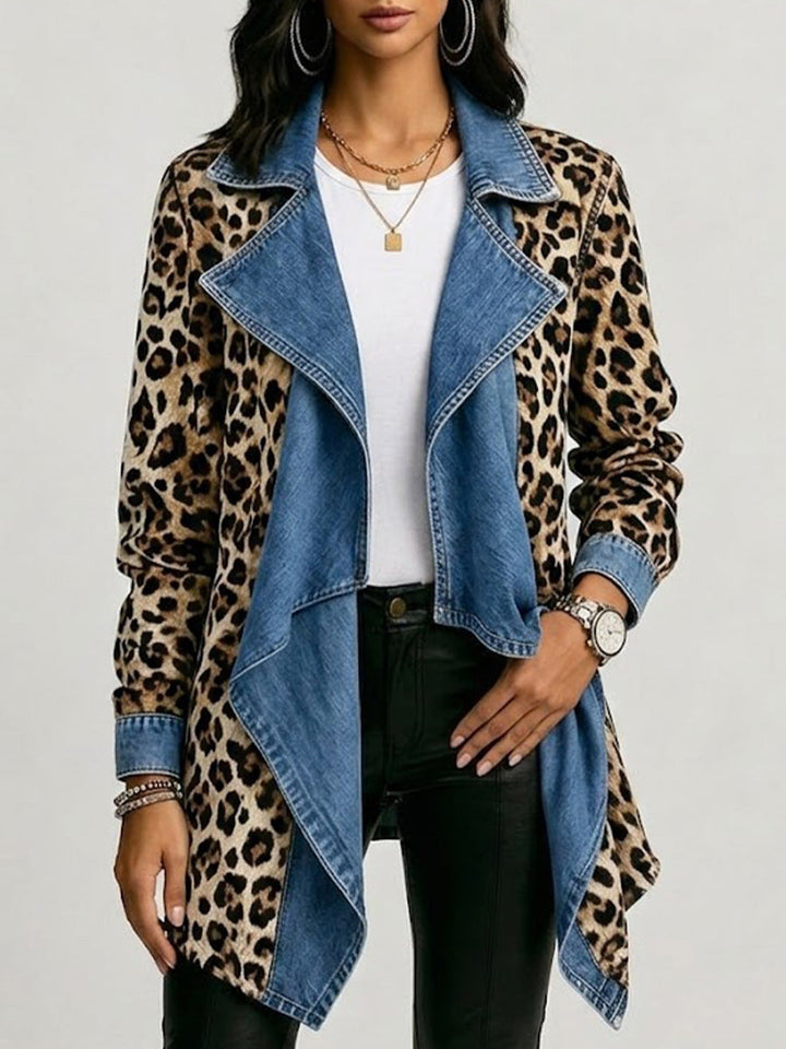 Silke Wasserfall-Jacke mit Leoparden-Print und hellblauen Kontrastflächen – Stefan Berlin