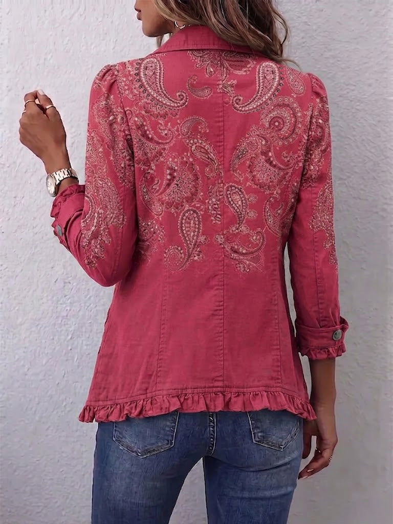 Manuela Blazer in Beerenrosa mit Paisley-Muster Ton in Ton – Stefan Berlin