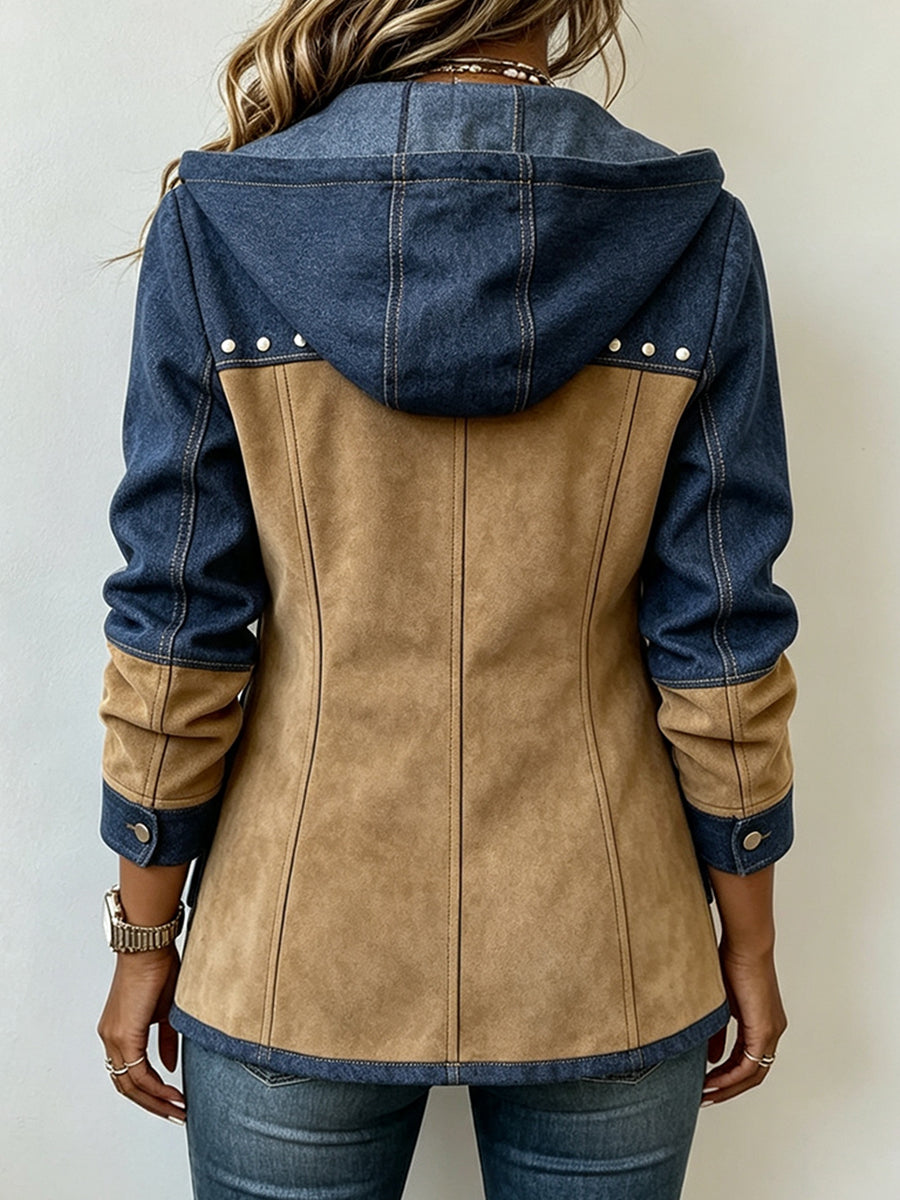 Beate Kapuzenjacke im Patchwork-Look in Marineblau und Camel – Stefan Berlin
