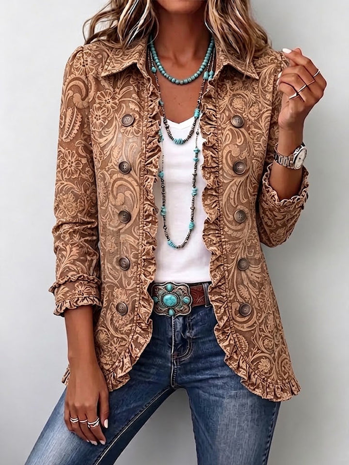 Heidi Blazer in Karamell mit großen Ornamenten Ton in Ton – Stefan Berlin