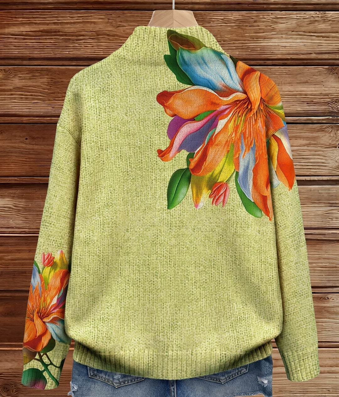 Sabine | Zip-Strickjacke mit Lilienmuster
