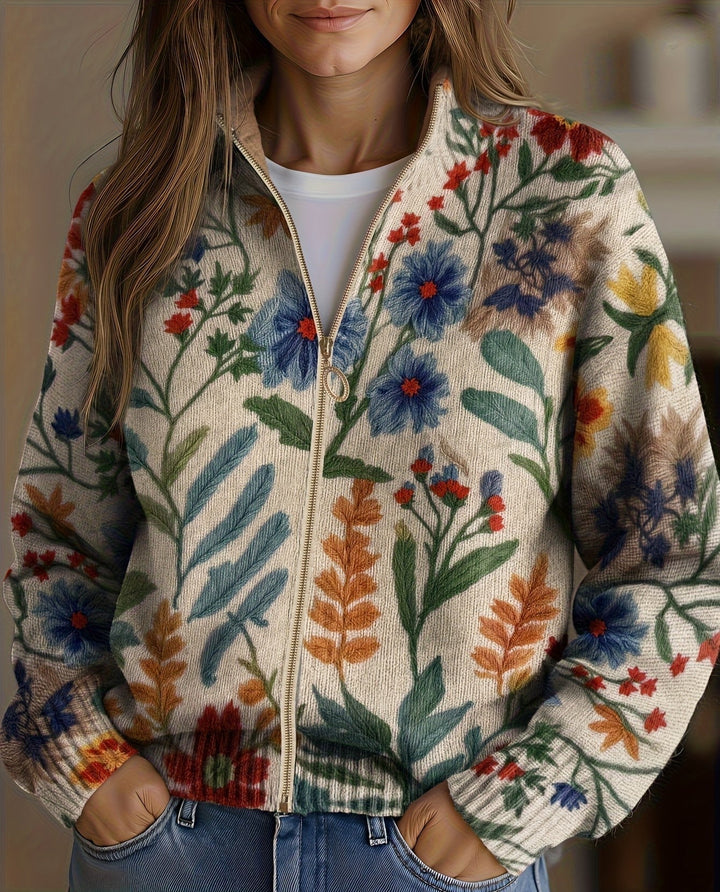 Claudia | Zip-Strickjacke mit Blütengarten