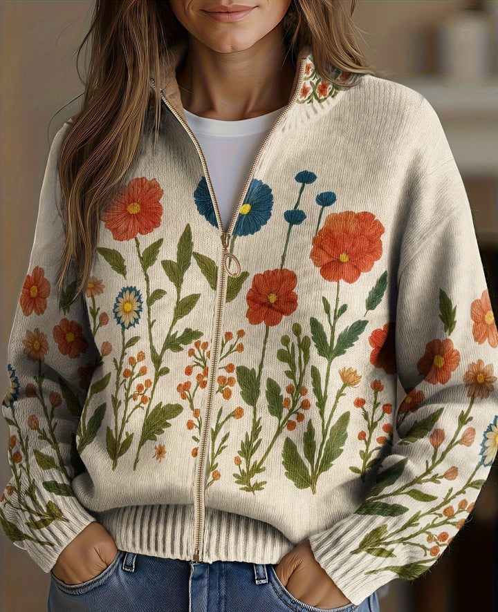 Gabriele | Zip-Strickjacke mit Wildblumen